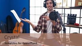  Presentation with music studio - PPT layouts consisting of young-hispanic-man-playing-piano background and a  colored foreground
