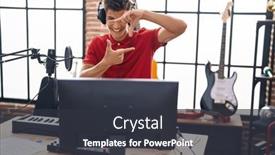  Presentation with piano keyboard - PPT layouts having young-hispanic-man-playing-piano background and a dark gray colored foreground