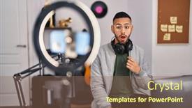  Presentation with recording studio - Slides with young-hispanic-man-playing-piano background and a violet colored foreground
