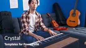  Presentation with piano - PPT theme featuring young-hispanic-man-playing-piano background and a  colored foreground