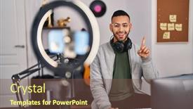  Presentation with recording studio - PPT theme consisting of young-hispanic-man-playing-piano background and a tawny brown colored foreground