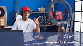  Presentation with piano - Slide set having young-hispanic-man-playing-piano background and a  colored foreground