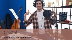  Presentation with piano - Presentation theme enhanced with young-hispanic-man-playing-piano background and a coral colored foreground