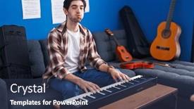  Presentation with puffing - Slide deck featuring young-hispanic-man-playing-piano background and a  colored foreground