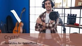  Presentation with piano - PPT theme featuring young-hispanic-man-playing-piano background and a coral colored foreground