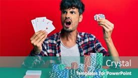  Presentation with poker chips - Presentation theme having young-hispanic-man-playing-poker background and a teal colored foreground