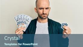  Presentation with poker chips - Audience pleasing PPT theme consisting of young-hispanic-man-playing-poker backdrop and a ocean colored foreground