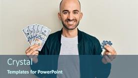  Presentation with poker chips - Cool new PPT theme with young-hispanic-man-playing-poker backdrop and a ocean colored foreground