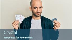  Presentation with poker chips - PPT layouts with young-hispanic-man-playing-poker background and a ocean colored foreground