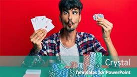  Presentation with poker chips - Beautiful PPT layouts featuring young-hispanic-man-playing-poker backdrop and a teal colored foreground