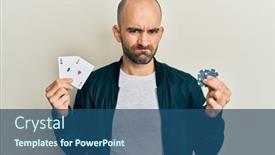  Presentation with poker chips - Audience pleasing PPT theme consisting of young-hispanic-man-playing-poker backdrop and a ocean colored foreground