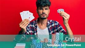  Presentation with poker chips - Audience pleasing slide set consisting of young-hispanic-man-playing-poker backdrop and a teal colored foreground