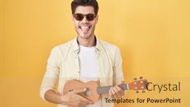  Presentation with ukulele - PPT layouts consisting of young-hispanic-man-playing-ukulele background and a coral colored foreground
