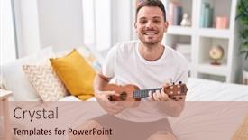  Presentation with ukulele - Slides featuring young-hispanic-man-playing-ukulele background and a coral colored foreground