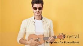  Presentation with ukulele - Slide deck with young-hispanic-man-playing-ukulele background and a yellow colored foreground