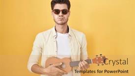  Presentation with ukulele - Presentation theme enhanced with young-hispanic-man-playing-ukulele background and a coral colored foreground