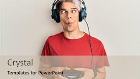  Presentation with video game - Slides having young-hispanic-man-playing-video background and a soft green colored foreground