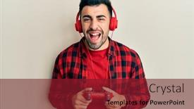  Presentation with video game - Cool new theme with young-hispanic-man-playing-video backdrop and a tawny brown colored foreground