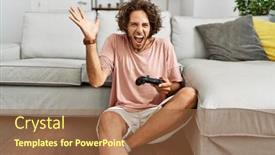  Presentation with video game - Slide deck with young-hispanic-man-playing-video background and a tawny brown colored foreground