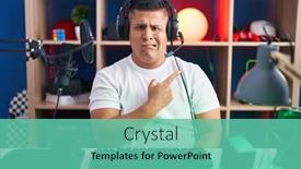  Presentation with video games playing - Presentation enhanced with young-hispanic-man-playing-video background and a  colored foreground