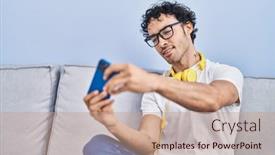  Presentation with video game - Presentation theme having young-hispanic-man-playing-video background and a coral colored foreground