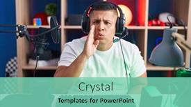  Presentation with video games playing - Presentation theme enhanced with young-hispanic-man-playing-video background and a seafoam green colored foreground