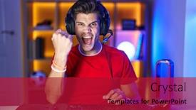  Presentation with video games playing - PPT theme with young-hispanic-man-playing-video background and a  colored foreground