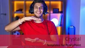  Presentation with video games playing - PPT theme enhanced with young-hispanic-man-playing-video background and a  colored foreground