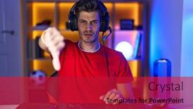  Presentation with video games playing - Presentation design consisting of young-hispanic-man-playing-video background and a  colored foreground