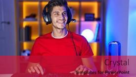  Presentation with video games playing - Presentation with young-hispanic-man-playing-video background and a  colored foreground