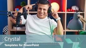  Presentation with thought - Slide set enhanced with young-hispanic-man-playing-video background and a seafoam green colored foreground