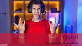  Presentation with rock star - PPT layouts consisting of young-hispanic-man-playing-video background and a  colored foreground