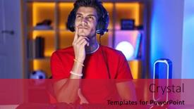  Presentation with video games playing - Theme having young-hispanic-man-playing-video background and a  colored foreground