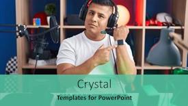  Presentation with video games playing - Presentation design with young-hispanic-man-playing-video background and a seafoam green colored foreground