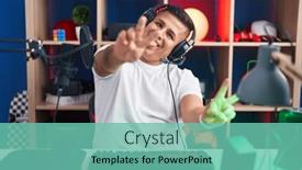  Presentation with video games playing - Presentation theme featuring young-hispanic-man-playing-video background and a  colored foreground