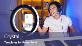  Presentation with recording - Presentation theme consisting of young-hispanic-man-playing-video background and a  colored foreground