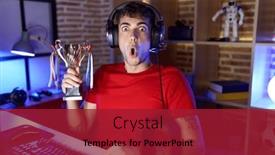  Presentation with trophy - PPT theme having young-hispanic-man-playing-video background and a  colored foreground