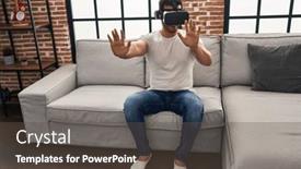  Presentation with video game - Presentation theme having young-hispanic-man-playing-video background and a dark gray colored foreground