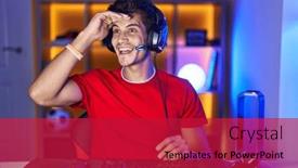  Presentation with far away - PPT theme having young-hispanic-man-playing-video background and a  colored foreground