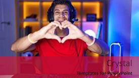  Presentation with video games playing - Presentation theme having young-hispanic-man-playing-video background and a  colored foreground