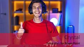  Presentation with video games playing - Presentation design featuring young-hispanic-man-playing-video background and a crimson colored foreground