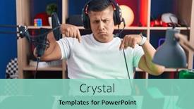  Presentation with video games playing - Presentation having young-hispanic-man-playing-video background and a  colored foreground