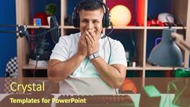  Presentation with video games playing - Slide deck featuring young-hispanic-man-playing-video background and a  colored foreground