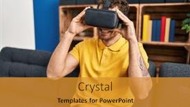  Presentation with video game - Theme featuring young-hispanic-man-playing-video background and a gold colored foreground