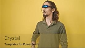  Presentation with video-background - Presentation theme enhanced with young-hispanic-man-playing-video and a gold colored foreground