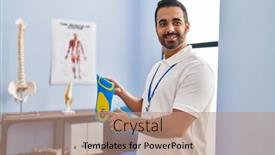  Presentation with physiotherapy and podiatry - Presentation theme featuring young-hispanic-man-podiatrist-holding background and a coral colored foreground