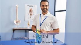  Presentation with physiotherapy and podiatry - Slide set with young-hispanic-man-podiatrist-holding background and a light blue colored foreground