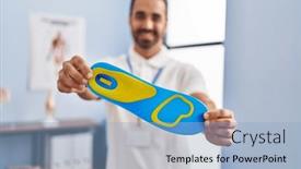 Presentation with physiotherapy and podiatry - Slide set having young-hispanic-man-podiatrist-holding background and a light blue colored foreground