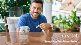  Presentation with charity - Colorful presentation theme enhanced with young-hispanic-man-pointing backdrop and a coral colored foreground
