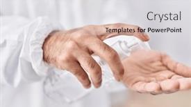  Presentation with hand sanitizer - Presentation theme consisting of young-hispanic-man-pouring-sanitizer background and a light gray colored foreground